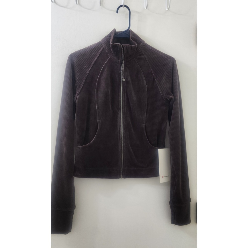 Lululemon Scuba Track Jacket Velvet Cord Espresso Brown Full Zip LW3HN5S Size 4